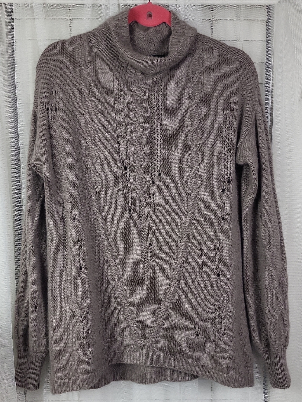 REPEAT Cashmere Silver Edition Taupe Turtleneck Knit Distressed Sweater. Size S